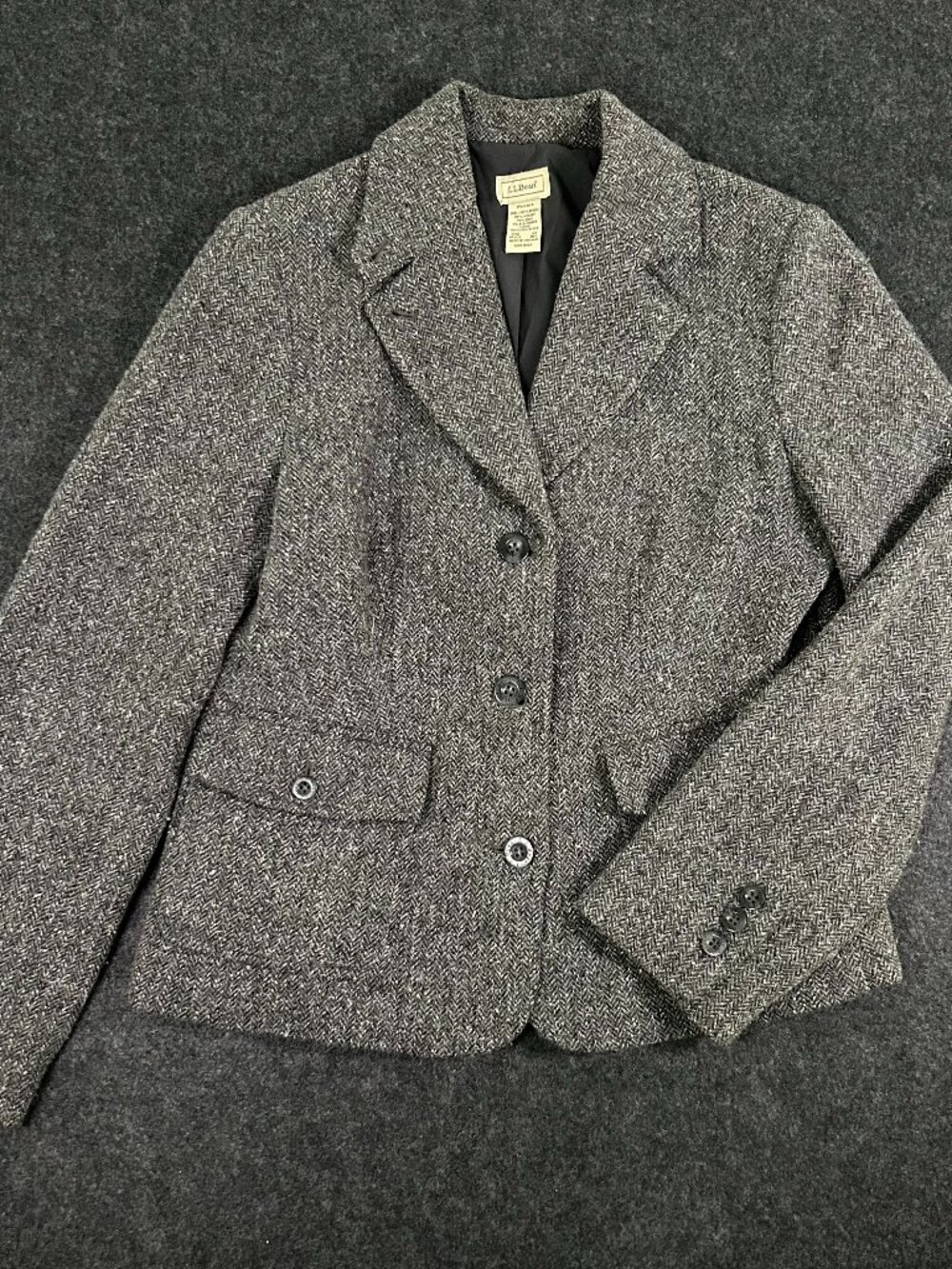 L.L.Bean Gray Donegal Tweed Blazer Women's XS Wool Silk 3 Button